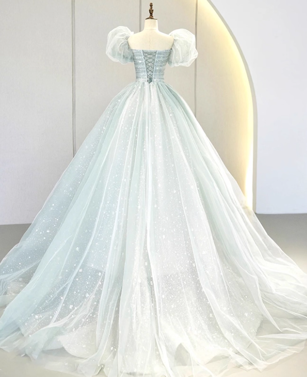 Newest Prom Dress Square Neck Tulle Pleated Ball Gown Evening Dress Birthday Outfits D3919