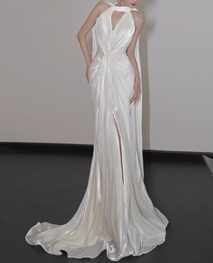 Minimalist Wedding Dress Halter Pleated Mermaid Wedding Dress   D3921