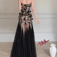 Stunning Prom Dress Strapless Floral Tulle Evening Dress Birthday Party Outfits    D3922