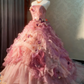 Beauty Prom Dress Strapless Ruffle Pleated Ball Gown Evening Dress Quinceanera Dress  D3924