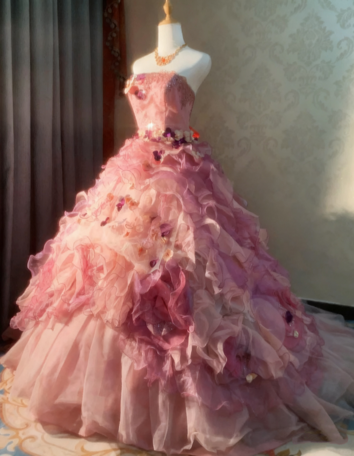 Beauty Prom Dress Strapless Ruffle Pleated Ball Gown Evening Dress Quinceanera Dress  D3924