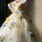 Charming Prom Dress Strapless Floral Tulle Pleated Ball Gown Evening Dress Sweet 16 Dress  D3926