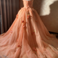 Beauty Prom Dress Square Neck Pleated Flower Ball Gown Evening Dress Sweet 16 Dress  D3927