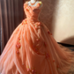 Beauty Prom Dress Square Neck Pleated Flower Ball Gown Evening Dress Sweet 16 Dress  D3927
