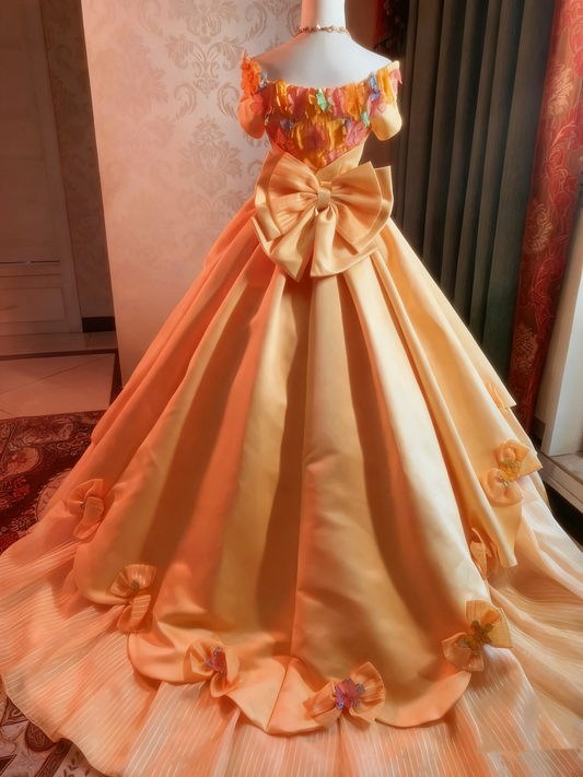 Newest Prom Dress Off Shoulder Flower Pleated Ball Gown Evening Dress Birthday Party Outfits  D3935