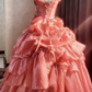 Beauty Prom Dress Strapless Pleated Ball Gown Evening Dress Birthday Party Outfits  D3936