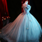 Newest Prom Dress Off Shoulder Pleated Tulle Flower Ball Gown Evening Dress Quinceanera Dress    D3939