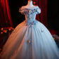 Newest Prom Dress Off Shoulder Pleated Tulle Flower Ball Gown Evening Dress Quinceanera Dress    D3939
