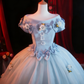 Newest Prom Dress Off Shoulder Pleated Tulle Flower Ball Gown Evening Dress Quinceanera Dress    D3939
