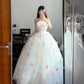 Sweet Prom Dress Strapless Flower Tulle Ball Gown Evening Dress Birthday Party Dress    D3942