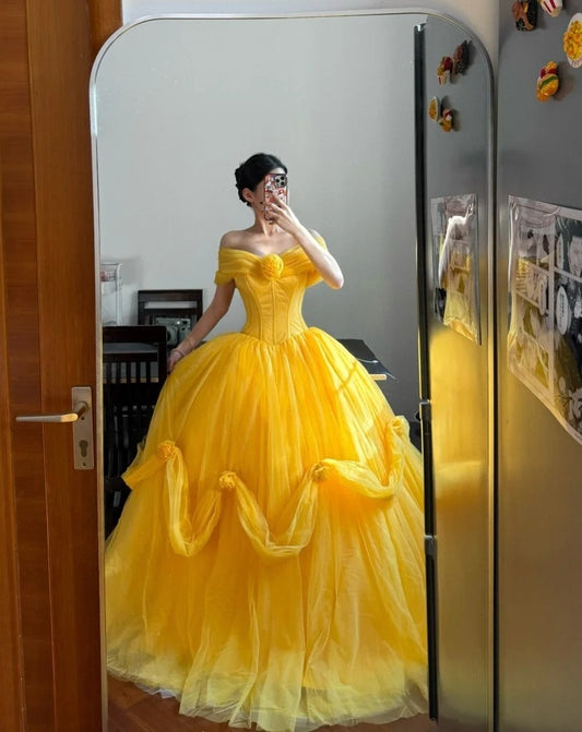 Stunning Prom Dress Off Shoulder Tulle Pleated Ball Gown Evening Dress Quinceanera Dress    D3943