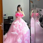 Charming Prom Dress Strapless Tulle Pleated Ball Gown Evening Dress Sweet 16 Dress    D3944