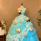 Pretty Prom Dress Strapless Tiered Tulle Flower Ball Gown Evening Dress Sweet 16 Dress Princess Dress    D3946