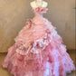 Newest Prom Dress Strapless Tiered Pleated Ball Gown Evening Dress Quinceanera Dress    D3951