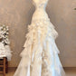 Retro Wedding Dress A Line Halter Ruffle Tiered Wedding Dress  D3954