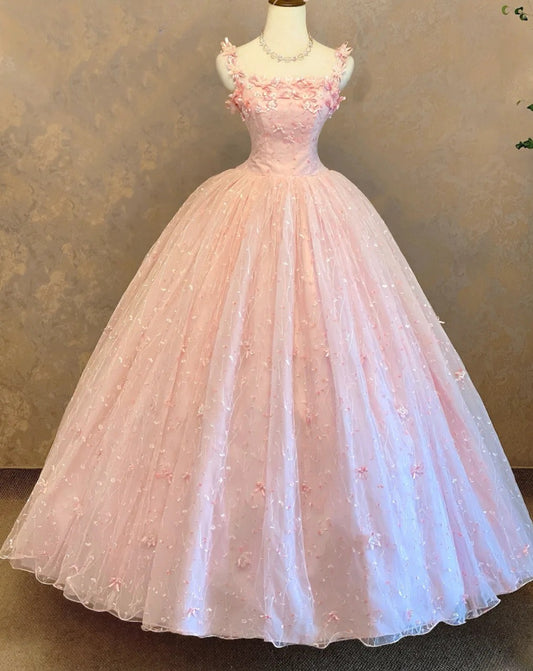 Charming Prom Dress Spaghetti Straps Pleated Tulle Ball Gown Evening Dress Sweet 16 Dress    D3956