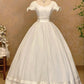 Minimalist Wedding Dress V-neck Short Sleeves Pleated Wedding Dress D3959