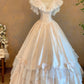 Retro Wedding Dress V-neck Pleated Lace Wedding  Dress  D3963