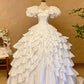 Vintage Wedding Dress Square Neck Pleated Tiered Wedding Dress  D3966