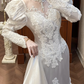 Vintage Wedding Dress High Collar Pleated Mermaid Wedding Dress  D3976