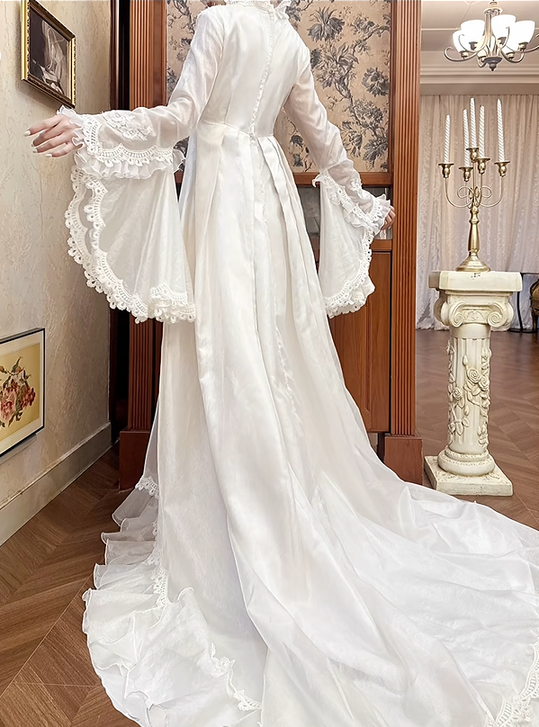 Retro Wedding Dress V-neck Pleated Tulle Wedding Dress  D3977