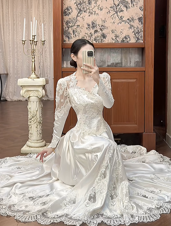 Vintage Wedding Dress Sweetheart Pleated Wedding Dress  D3978