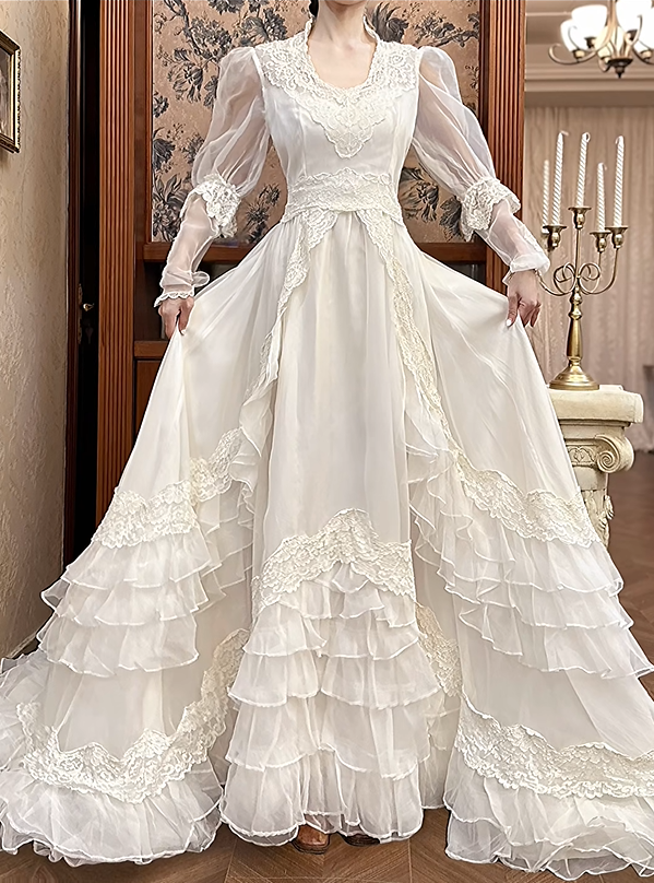 New Arrival Wedding Dress U-neck Pleated Tiered Wedding Dress  D3980