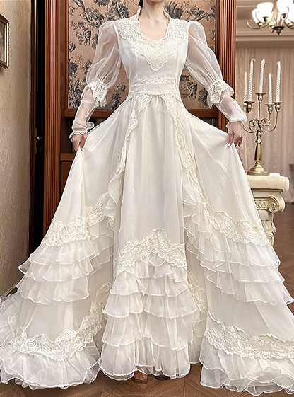 New Arrival Wedding Dress U-neck Pleated Tiered Wedding Dress  D3980