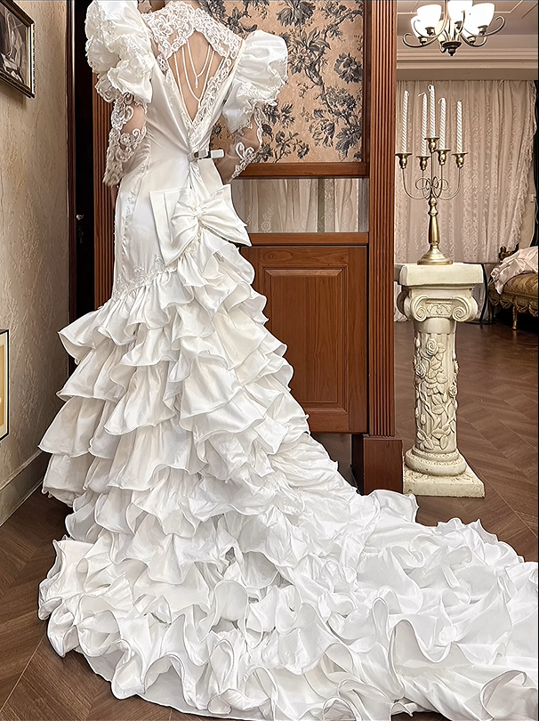 Retro Wedding Dress Sweetheart Pleated Tiered Mermaid Wedding Dress  D3981