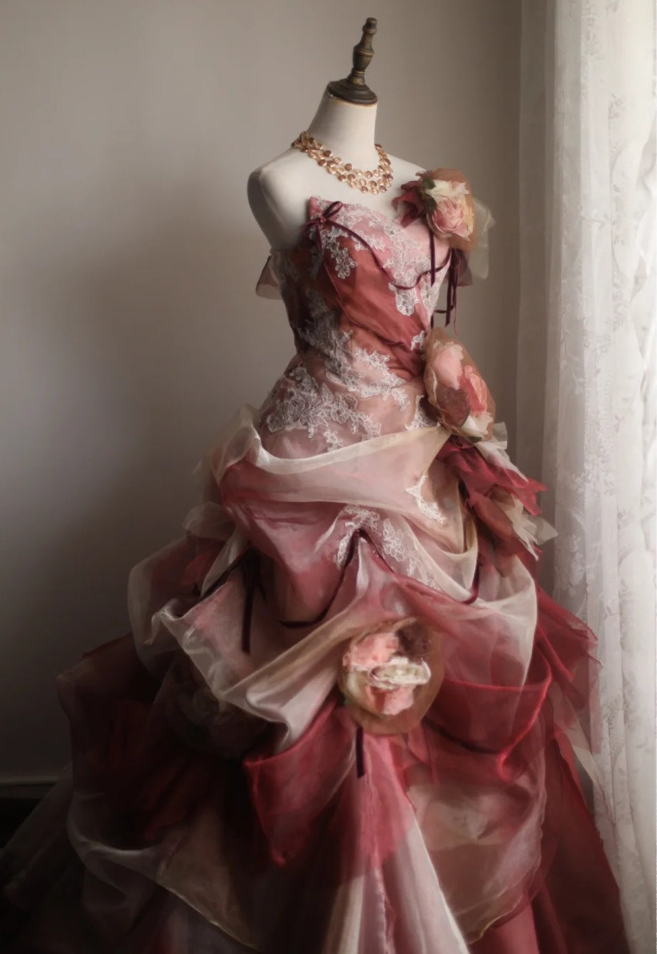 Pretty Prom Dress Strapless Pleated Flower Evening Dress Sweet 16 Dress Ball Gown    D3983