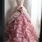 Sweet Prom Dress Light Pink Strapless Pleated Tulle Evening Dress Quinceanera Dress Ball Gown    D3984