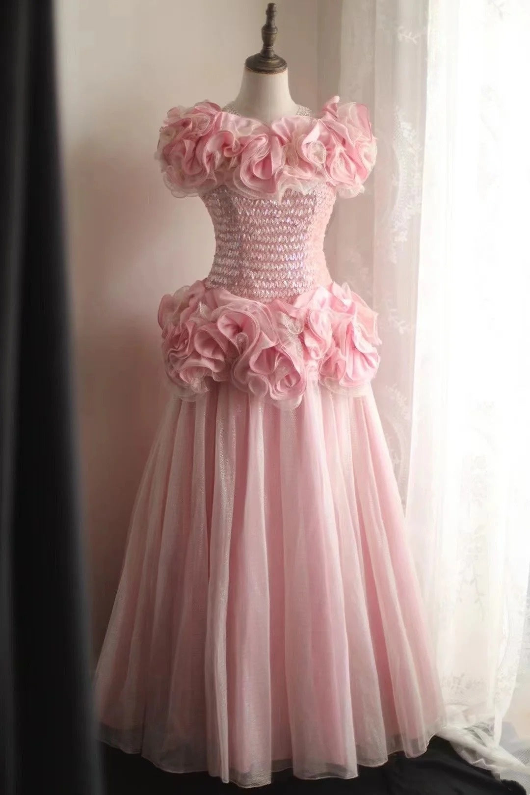 Beauty Prom Dress Crew Neck Pleated Tulle Evening Dress Gala Gown Party Dress  D3987