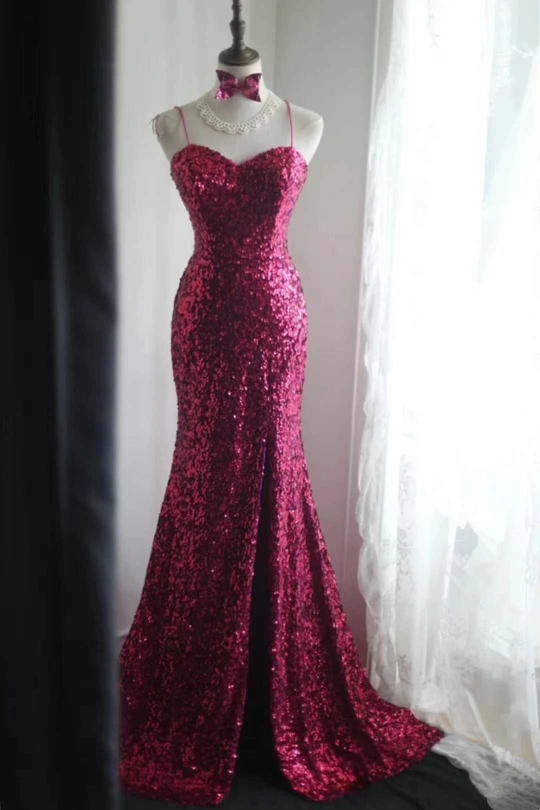 Shiny Prom Dress Spaghetti Straps Mermaid Evening Dress Birthday Party Dress Gala Dress  D3988