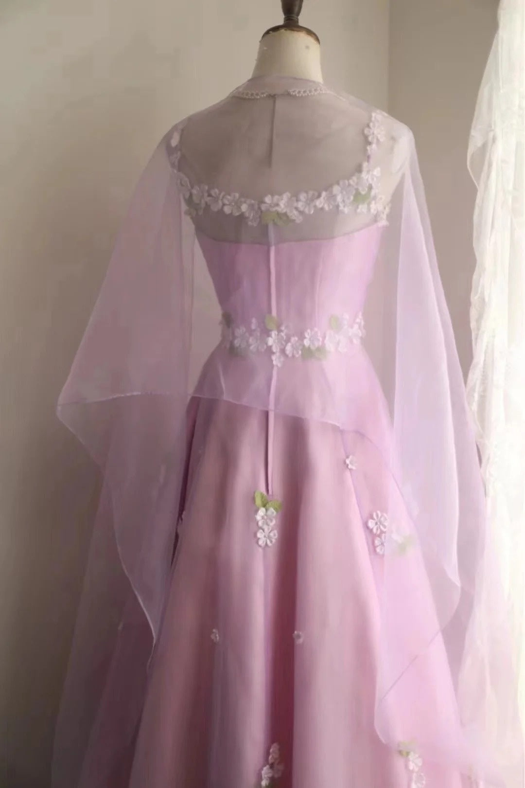 New Arrival Prom Dress Pink Spaghetti Straps Floral Evening Dress Birthday Party Dress Gala Dress  D3989