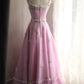 New Arrival Prom Dress Pink Spaghetti Straps Floral Evening Dress Birthday Party Dress Gala Dress  D3989