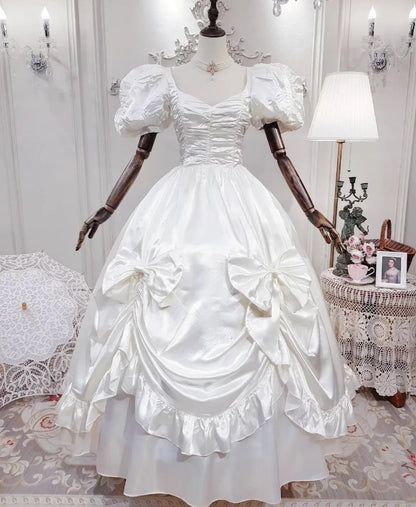 Vintage Wedding Dress V-neck Pleated Bowknot Wedding Dress  D3994
