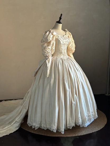 Vintage Wedding Dress Asymmetrical Neck Pleated Wedding Dress  D3999