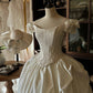 Elegant Wedding Dress Crew Neck Pleated Wedding Dress  D4004