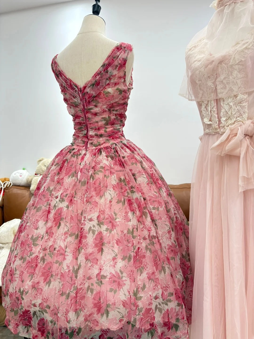 Elegant Prom Dress Crew Neck Pleated Print Evening Dress Quinceanera Dress Ball Gown    D4007