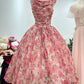 Elegant Prom Dress Crew Neck Pleated Print Evening Dress Quinceanera Dress Ball Gown    D4007