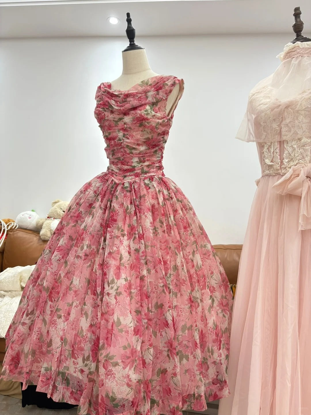 Elegant Prom Dress Crew Neck Pleated Print Evening Dress Quinceanera Dress Ball Gown    D4007