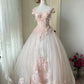 Cute Prom Dress Crew Neck Backless Pleated Floral Evening Dress Quinceanera Dress Ball Gown    D4009