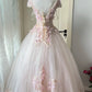 Cute Prom Dress Crew Neck Backless Pleated Floral Evening Dress Quinceanera Dress Ball Gown    D4009