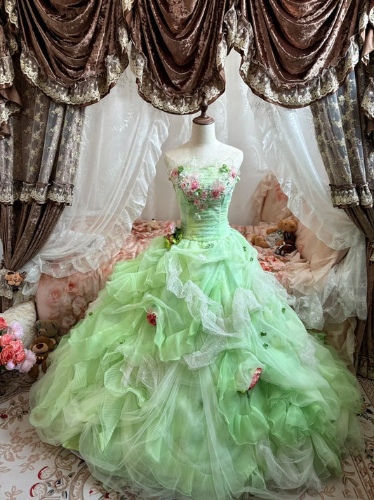 Beauty Prom Dress Strapless Pleated Tulle Evening Dress Quinceanera Dress Ball Gown    D4011