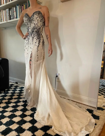 Gorgeous Prom Dress Spaghetti Straps Backless Slit Evening Dress Cocktail Dress Birthday Party Outfits   D4031