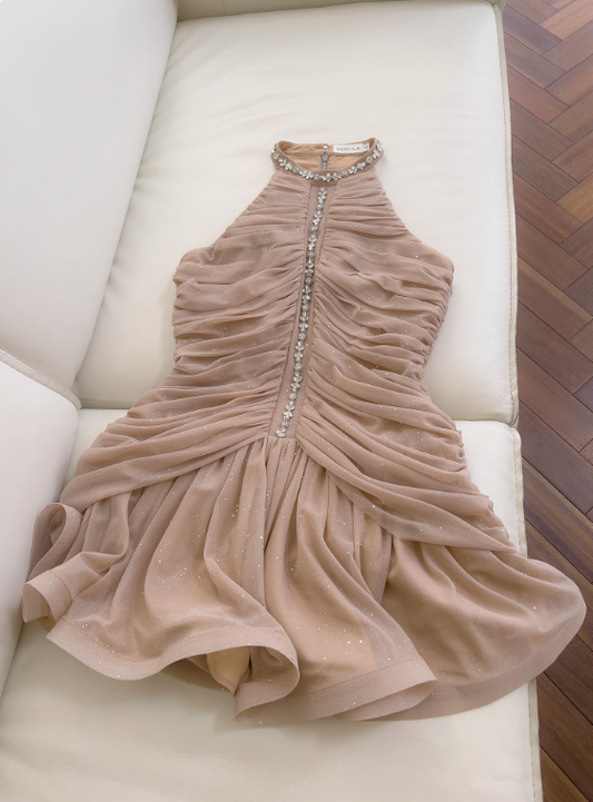 Elegant Homecoming Dress Crew Neck Pleated Short Prom Dress Cocktail Dress Birthday Party Dress   D4036