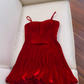 Beauty Homecoming Dress Red Spaghetti Straps Pleated Short Prom Dress Cocktail Dress Birthday Party Dress   D4037