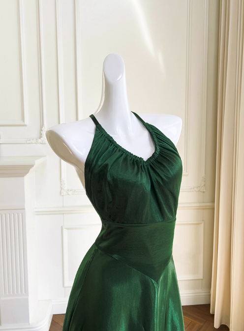 Elegant Prom Dress Dark Green Spaghetti Straps Backless Pleated Evening Dress Cocktail Dress Birthday Party Dress     D4038