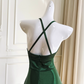 Elegant Prom Dress Dark Green Spaghetti Straps Backless Pleated Evening Dress Cocktail Dress Birthday Party Dress     D4038