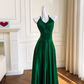 Elegant Prom Dress Dark Green Spaghetti Straps Backless Pleated Evening Dress Cocktail Dress Birthday Party Dress     D4038
